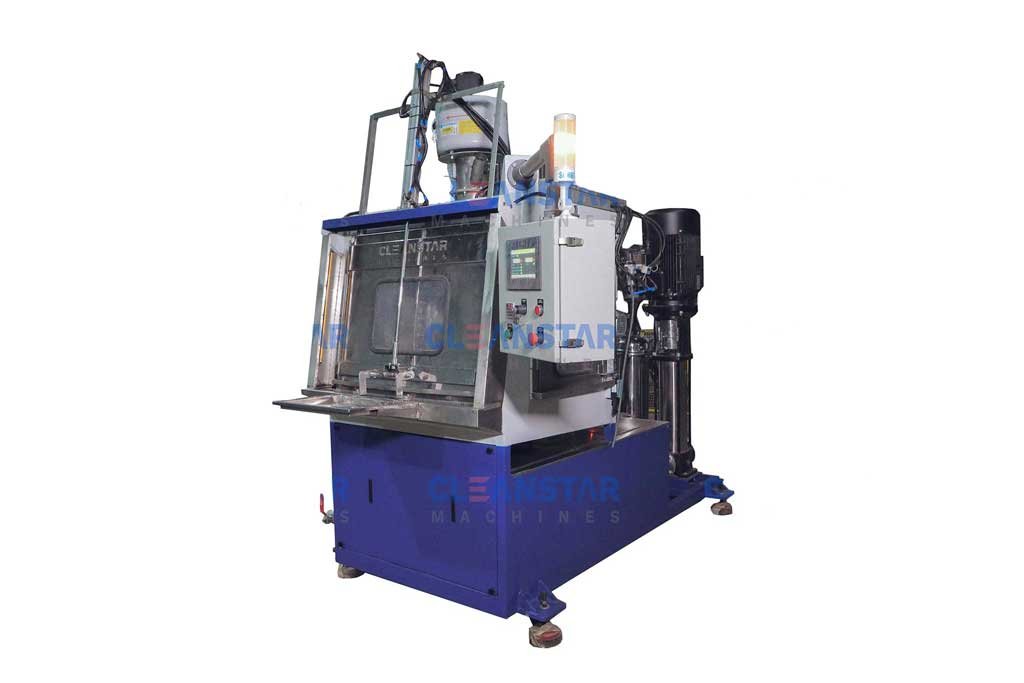 side view of cage rotation type component cleaning machine