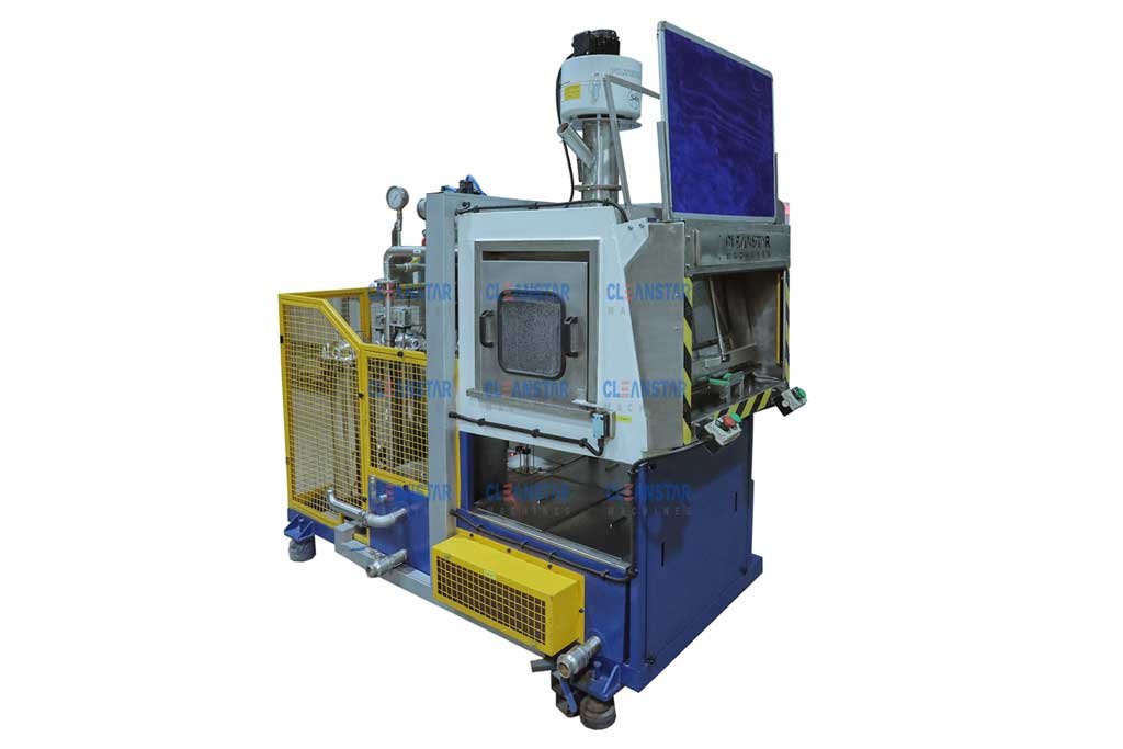 side view of cage rotation industrial parts washing equipment