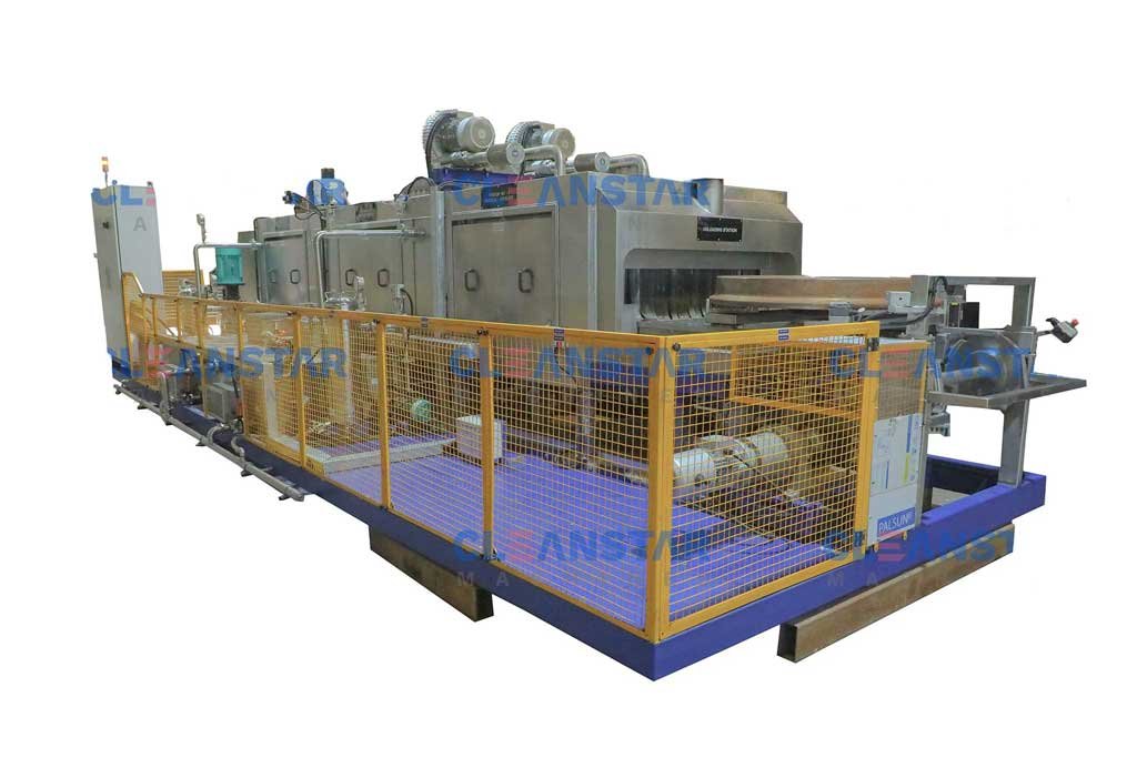 side view of conveyor type railway wheel cleaning machine