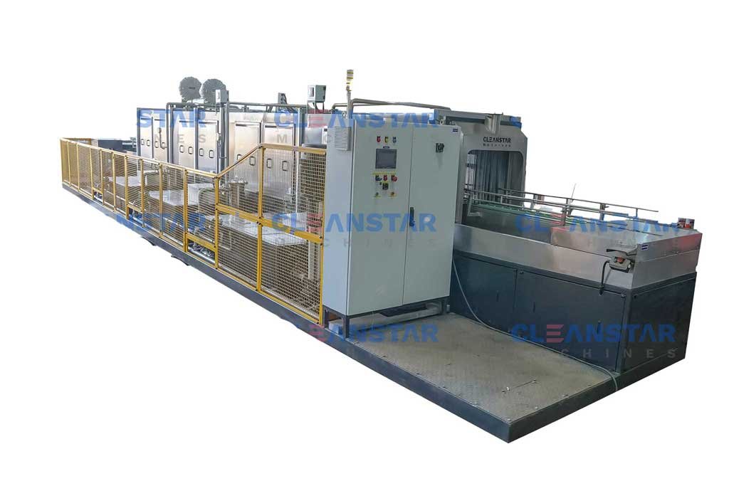 Industrial bin cleaning machine for deep cleaning and sanitization of bins.
