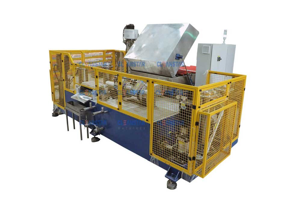 back view of single chamber multi process rotary basket type component cleaning machine
