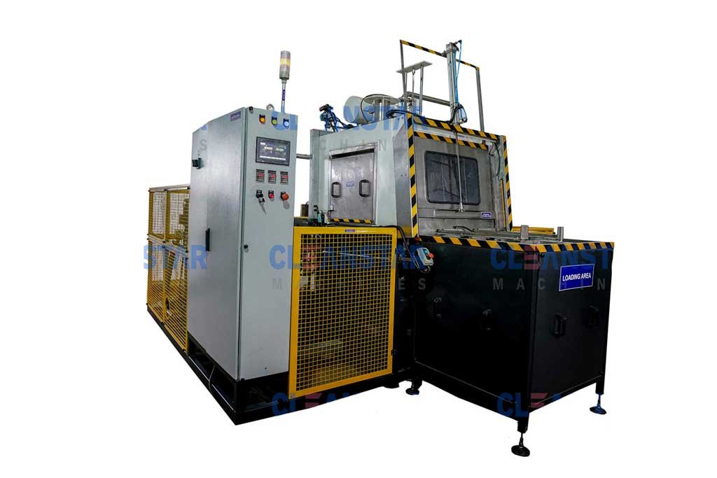 side view of single chamber multi process spray cleaning machine